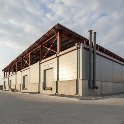 Materiali ignifughi Strutture in acciaio utilizzate magazzino compreso tubo di scarico UPVC e fondazione in cemento raccomandato per lo stoccaggio industriale