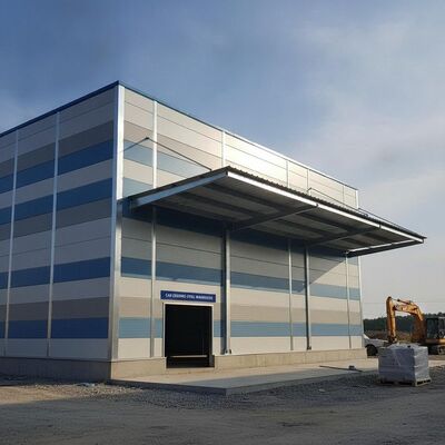 Disegno CAD Struttura in acciaio magazzino offrendo spessore del pannello sandwich tra 50-200 mm e telaio canopico doppio foglio costruito per la costruzione